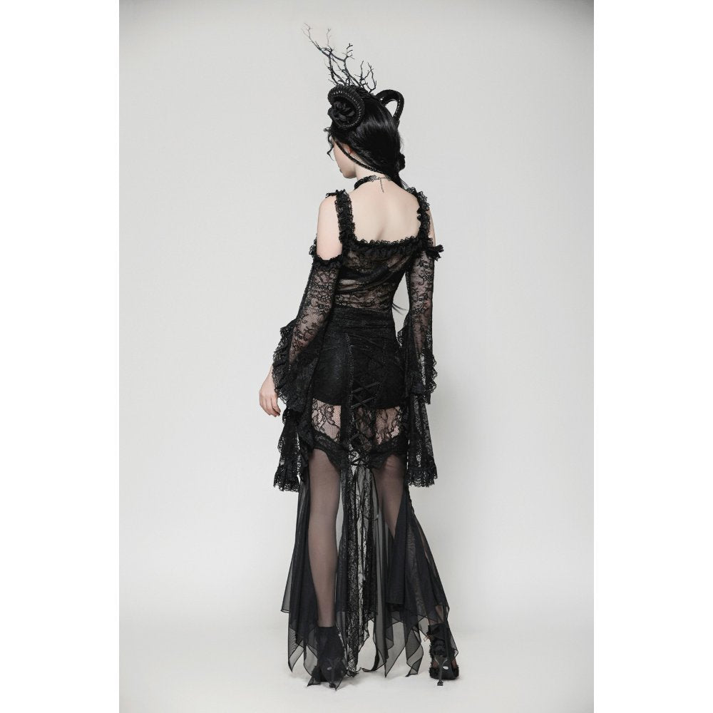 Dark in Love Nevaeh Gothic Lace and Mesh Mermaid Skirt – Black Embroidery