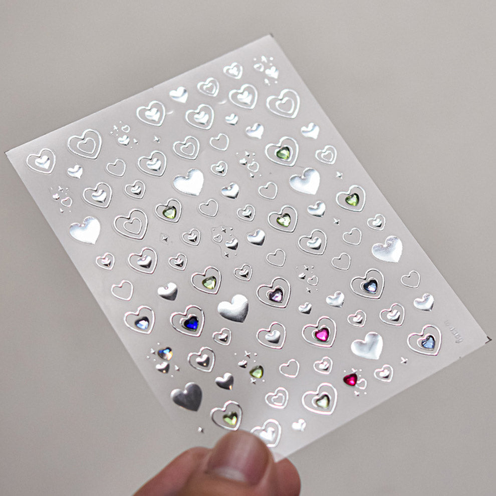 LuLuFun Studio Silver Star Heart 5D Nail Deco Stickers - 1 Sheet