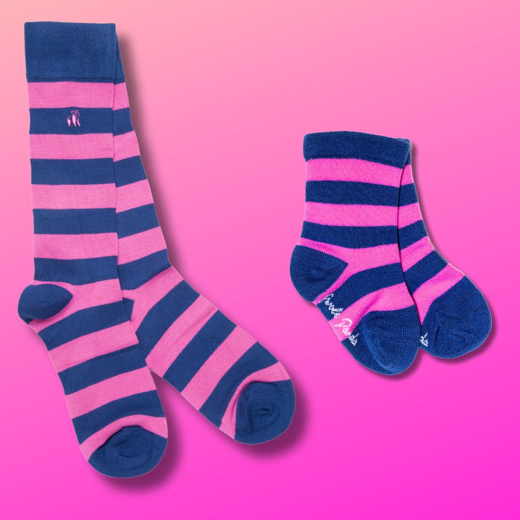 Swole Panda Pink Stripe Matching Bamboo Socks for Adults and Kids