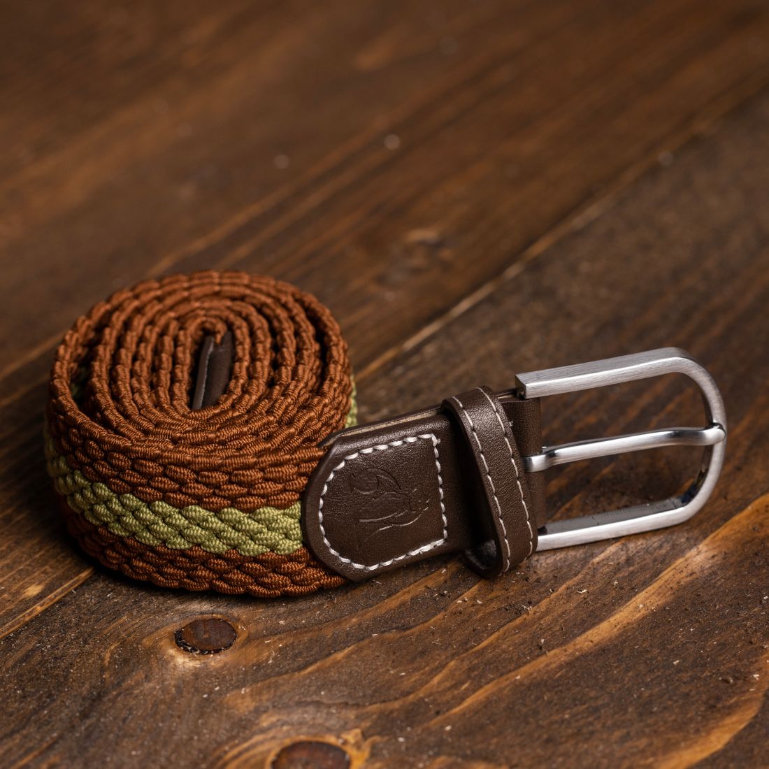 Swole Panda Brown & Khaki Woven Belt | Recycled Elasticated Unisex