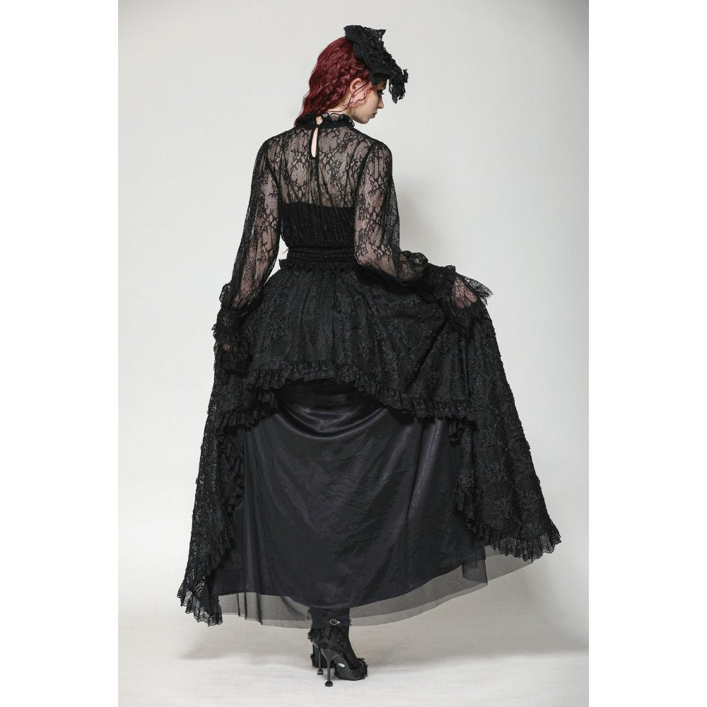 Dark in Love Aoife Black Victorian Lace Top – Gothic Pleated Waist Blouse