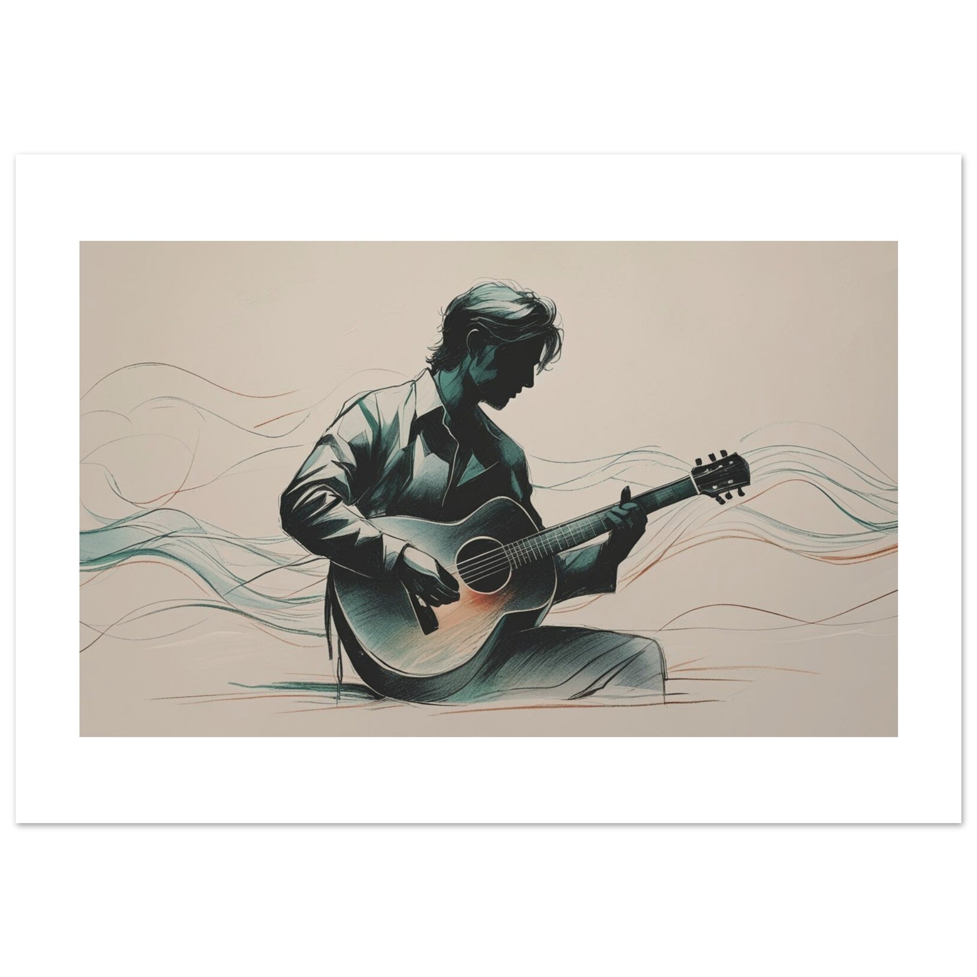 Elegant Guitar Player Wall Art - Abstract Acoustic Print