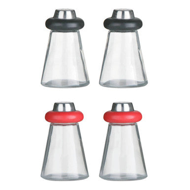Orsina Red Salt and Pepper Shakers – Glass and Stainless Steel Set