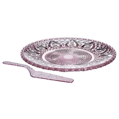 Orsina Molly Pink Glass Cake Plate and Slice Set – Dessert Server