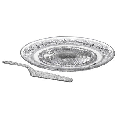 Orsina Molly Clear Glass Cake Plate and Slice | Patterned Dessert Set
