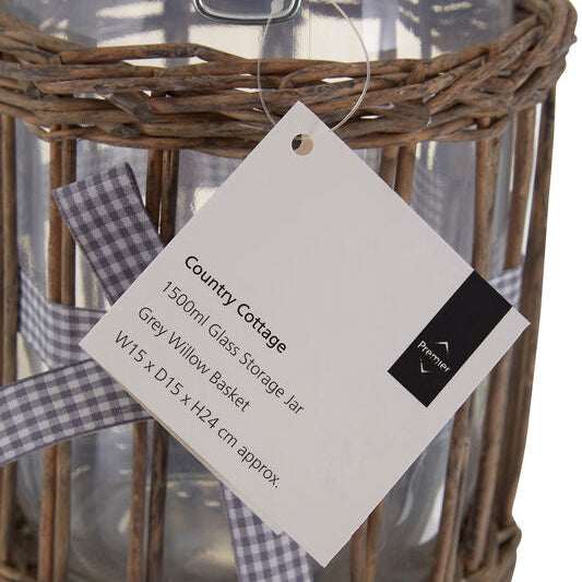 Orsina Country Cottage Glass Storage Jar with Willow Basket – 1500ml