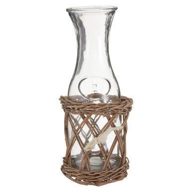 Orsina Country Cottage Glass Carafe with Rustic Willow Basket