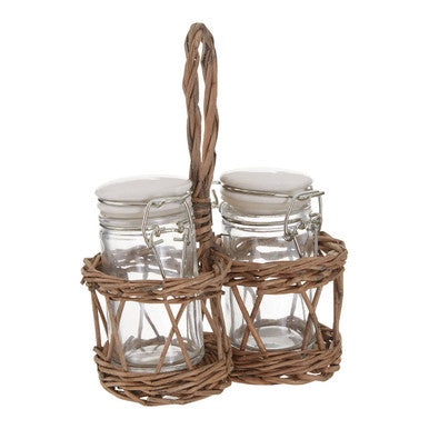 Orsina Country Cottage Salt and Pepper Set with Woven Willow Basket