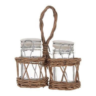 Orsina Country Cottage Salt and Pepper Set with Woven Willow Basket