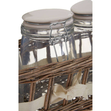Orsina Country Cottage Glass Jars with Willow Basket - Set of 3