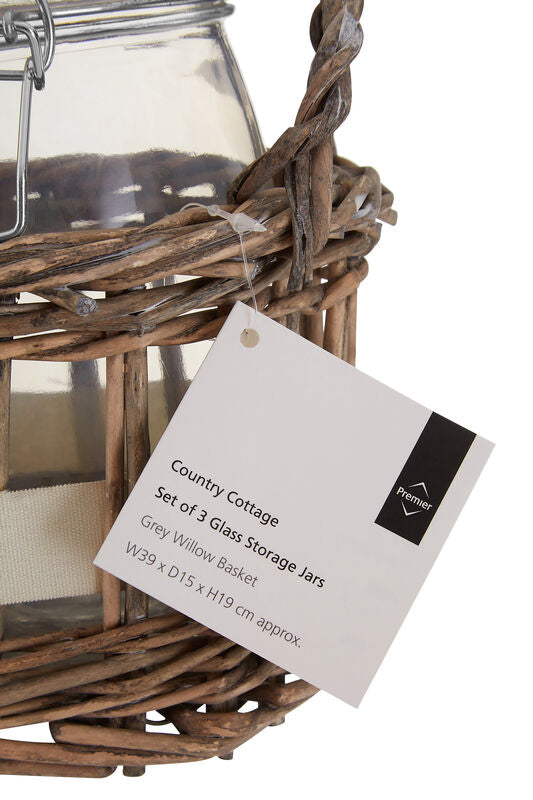 Orsina Country Cottage Glass Jars with Willow Basket - Set of 3