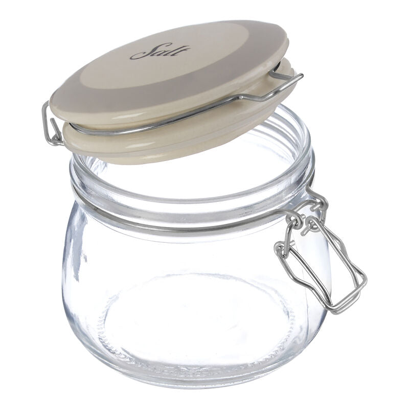 Orsina Salt Glass Storage Jar 500ml – Airtight Ceramic Lid & Clip Lock