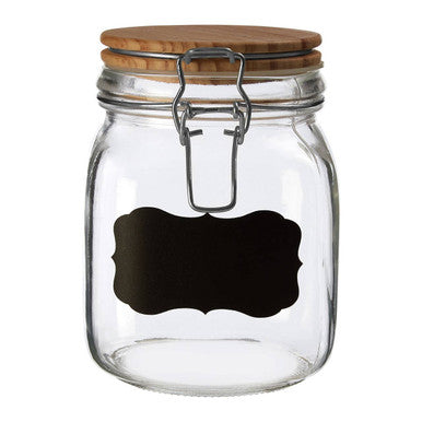 Orsina Grocer 1000ml Glass Storage Jar with Pine Wood Lid & Label