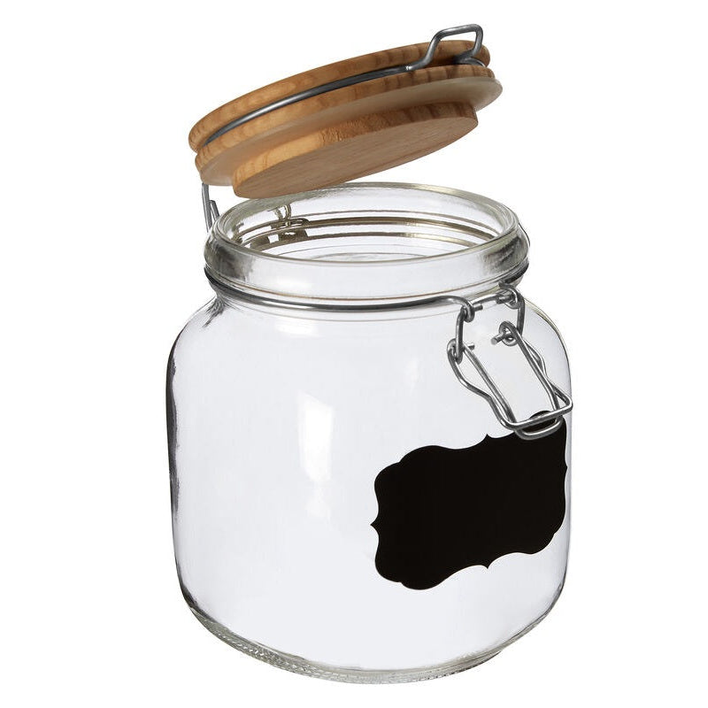 Orsina Grocer 1000ml Glass Storage Jar with Pine Wood Lid & Label
