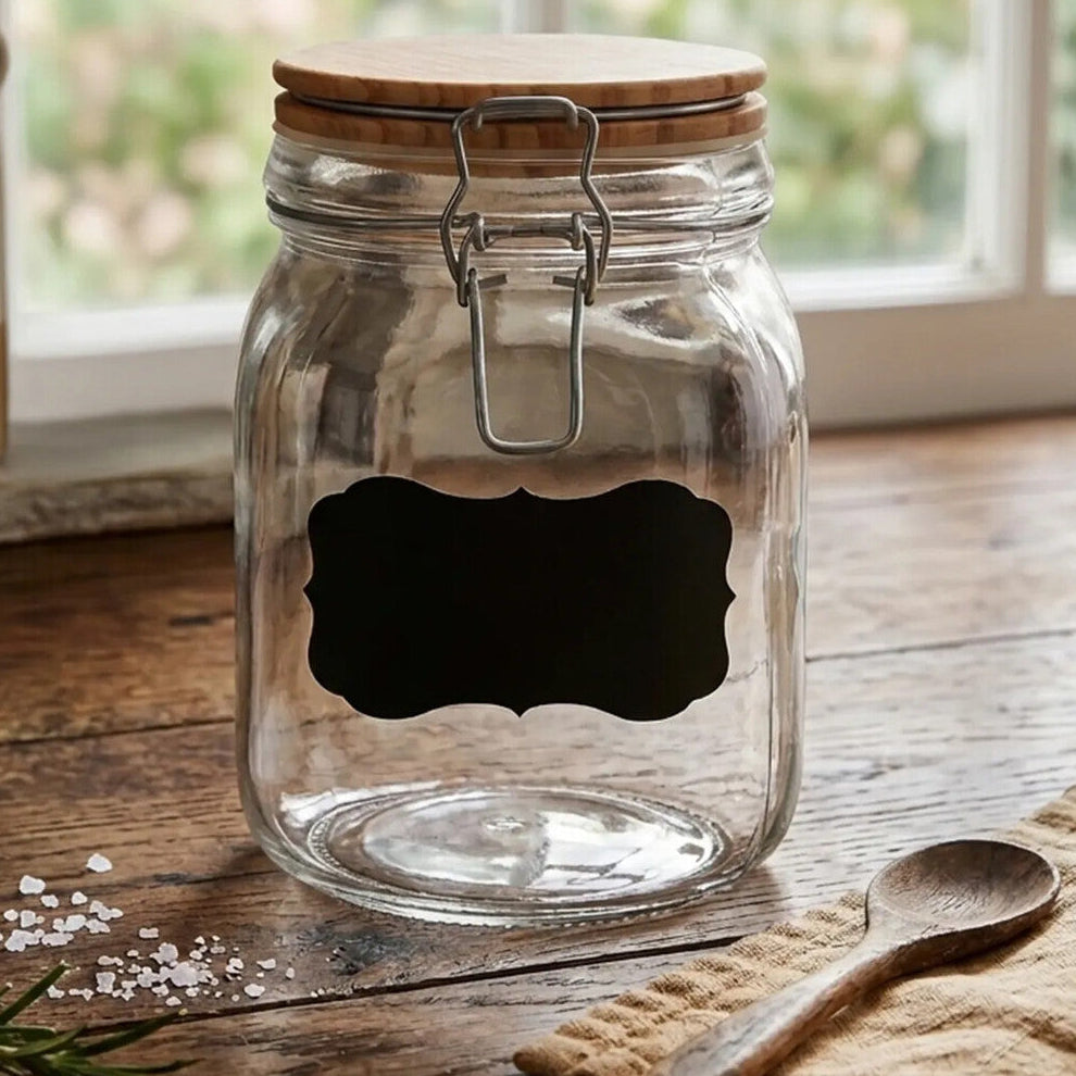 Orsina Grocer 1000ml Glass Storage Jar with Pine Wood Lid & Label