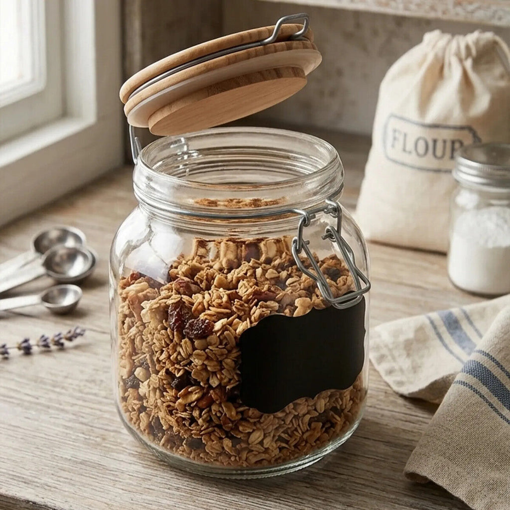 Orsina Grocer 1000ml Glass Storage Jar with Pine Wood Lid & Label