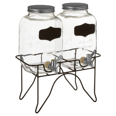 Orsina Grocer Glass Drink Dispensers with Stand - Set of 2 | 3.9L
