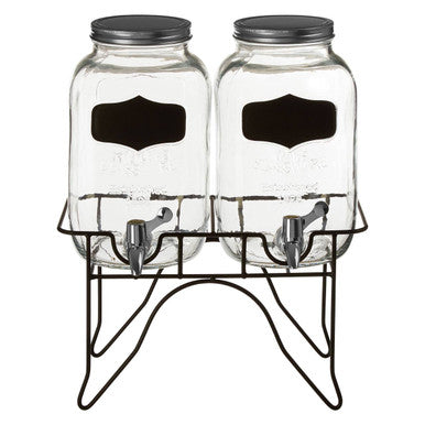 Orsina Grocer Glass Drink Dispensers with Stand - Set of 2 | 3.9L