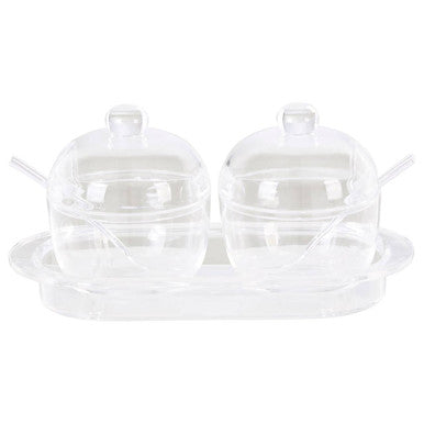 Orsina Gozo Condiment Pots with Tray and Spoons – Set of 2 Clear Pots