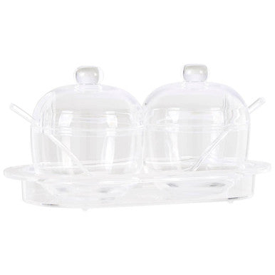 Orsina Gozo Condiment Pots with Tray and Spoons – Set of 2 Clear Pots