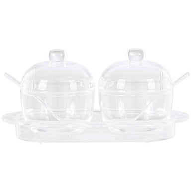 Orsina Gozo Condiment Pots with Tray and Spoons – Set of 2 Clear Pots