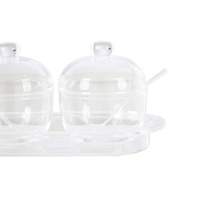 Orsina Gozo Condiment Pots with Tray and Spoons – Set of 2 Clear Pots