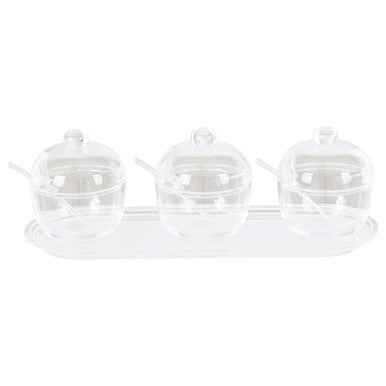 Orsina Gozo Condiment Pots with Tray and Spoons – Set of 3 Clear Pots