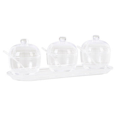 Orsina Gozo Condiment Pots with Tray and Spoons – Set of 3 Clear Pots
