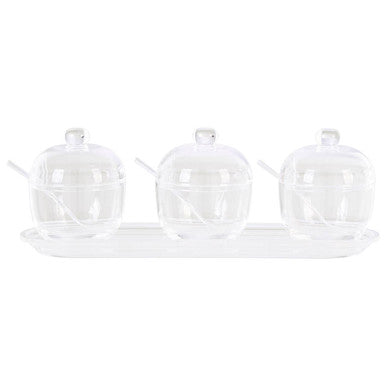 Orsina Gozo Condiment Pots with Tray and Spoons – Set of 3 Clear Pots