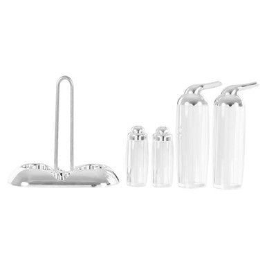 Orsina Gozo 4-Piece Condiment Set – Silver Table Seasoning Organizer