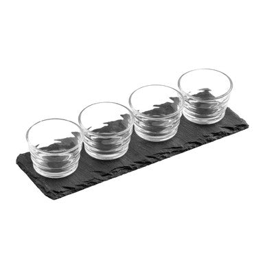 Orsina Ribbed Glass Bowls and Slate Tray Set – 4 Piece Serving Set