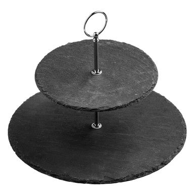Orsina Slate 2-Tier Round Cake Stand – Rustic Grey Dessert Display