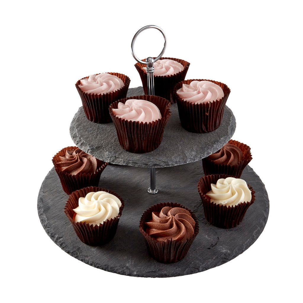Orsina Slate 2-Tier Round Cake Stand – Rustic Grey Dessert Display