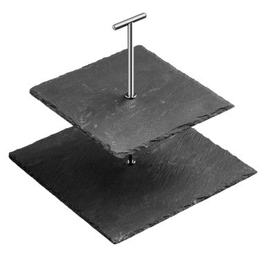 Orsina Slate 2-Tier Square Cake Stand – Grey Stone Dessert Display