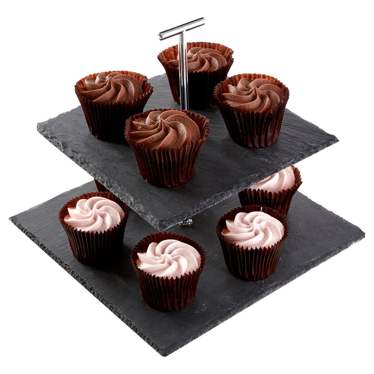 Orsina Slate 2-Tier Square Cake Stand – Grey Stone Dessert Display