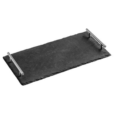 Orsina Slate Serving Tray with Stainless Steel Handles – Grey Stone