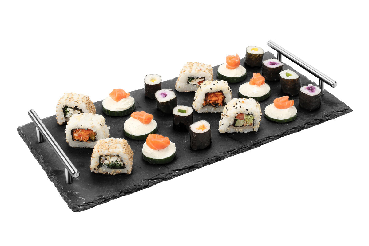 Orsina Slate Serving Tray with Stainless Steel Handles – Grey Stone