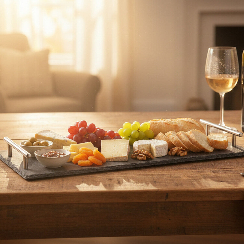 Orsina Slate Serving Tray with Stainless Steel Handles – Grey Stone