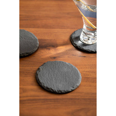 Orsina Slate Round Coasters – Set of 4 Natural Grey Stone Drink Mats