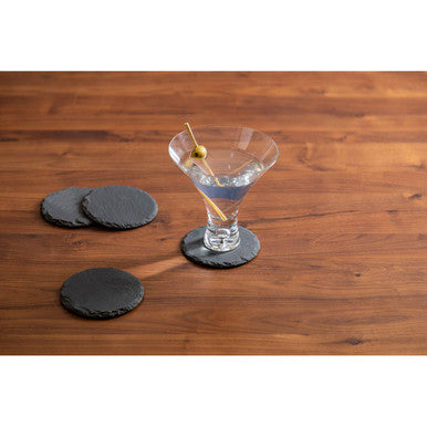Orsina Slate Round Coasters – Set of 4 Natural Grey Stone Drink Mats