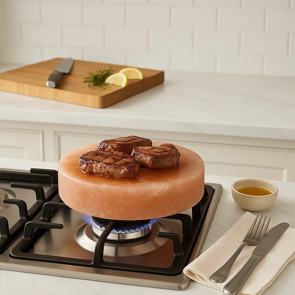 Orsina Himalayan Pink Salt Tile – Round Searing Block and Serving Platter