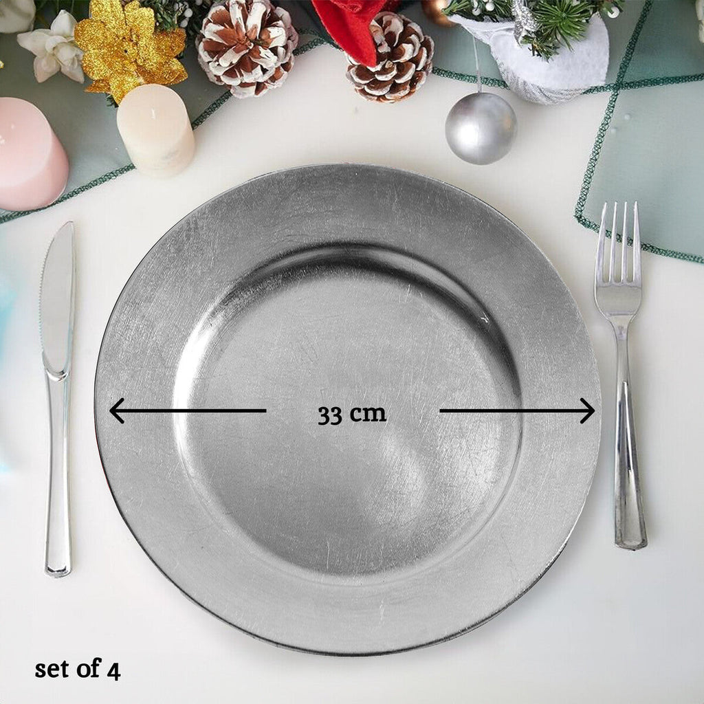 Orsina Dia Silver Finish Charger Plate – 33cm Textured Table Decor