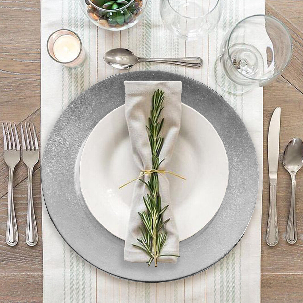 Orsina Dia Silver Finish Charger Plate – 33cm Textured Table Decor