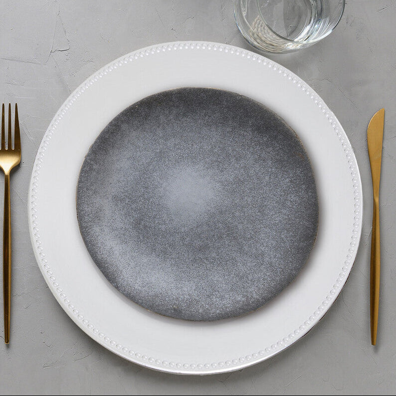 Orsina Silver Charger Plate with Dotted Rim – Elegant Table Decor