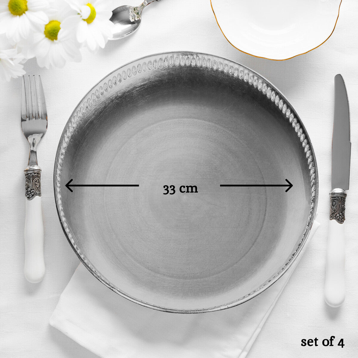 Orsina Radiance Silver Decorative Charger Plate | Metallic Table Decor