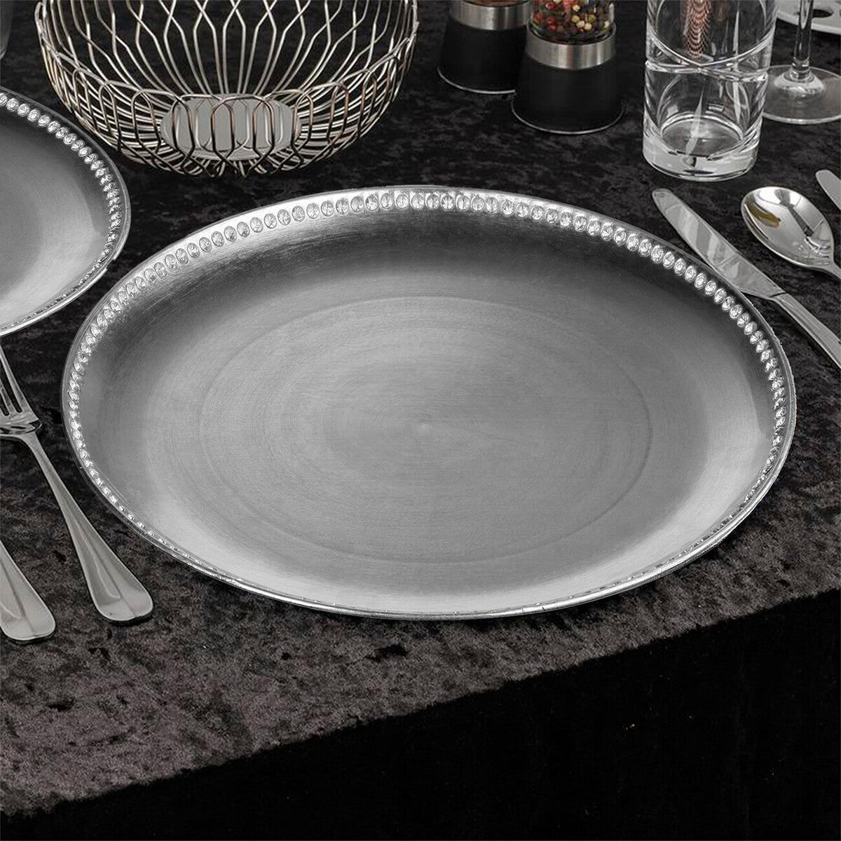 Orsina Radiance Silver Decorative Charger Plate | Metallic Table Decor