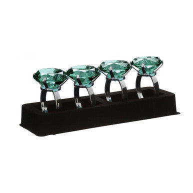 Orsina Teal Diamante Napkin Rings – Set of 4 Chrome Table Decor