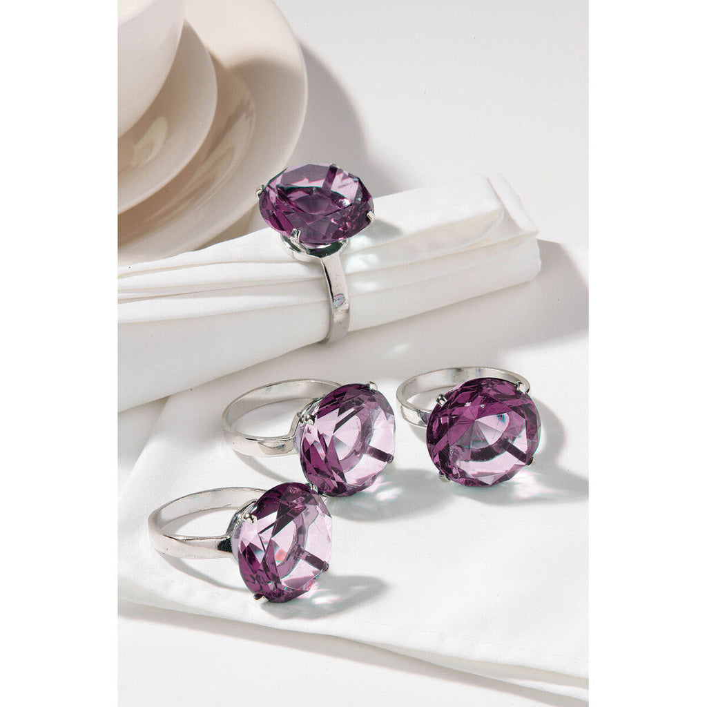 Orsina Purple Diamante Napkin Rings – Set of 4 Polished Metal Rings