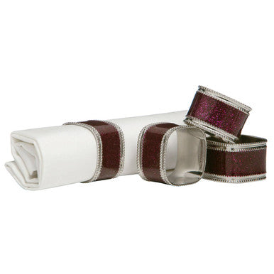 Orsina Purple Glitter Napkin Rings – Set of 4 Nickel-Plated Table Decor