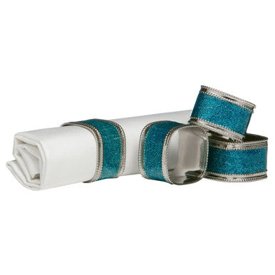 Orsina Turquoise Glitter Napkin Rings – Nickel-Plated Metal Set of 4